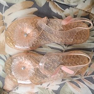 Glittery Jelly Sandals with Floral Accent